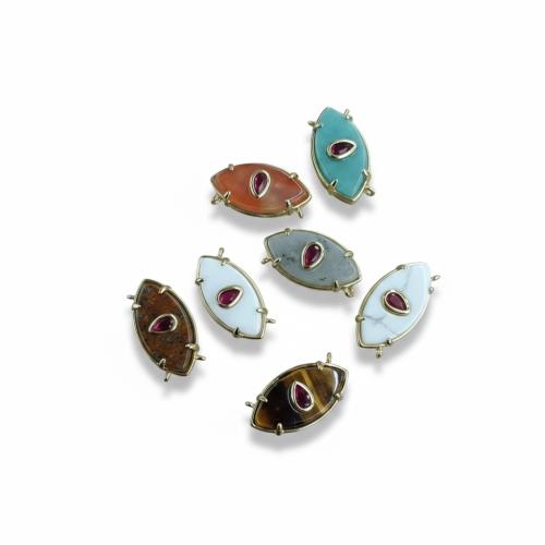 Gemstone Connector, Brass, with Gemstone, Evil Eye, gold color plated, DIY & different materials for choice, 22x12mm, Sold By PC