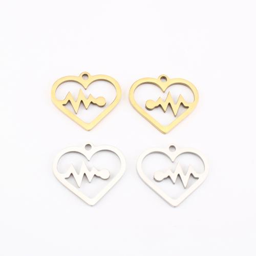 Stainless Steel Heart Pendants, 304 Stainless Steel, Electrocardiographic, plated, DIY & hollow, more colors for choice, 14x15x1mm, Sold By PC