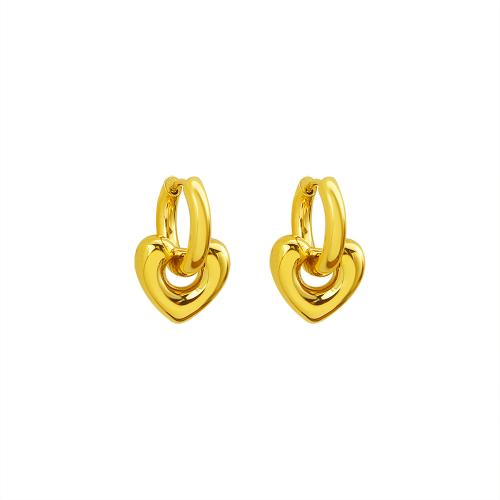 304 Stainless Steel Huggie Hoop Drop Earring, Heart, gold color plated, fashion jewelry & for woman, 14mm, Sold By Pair