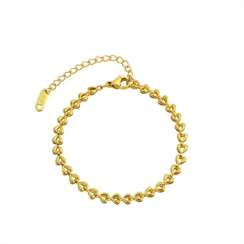 Acier inoxydable 304 bracelet, avec 5cm chaînes de rallonge, coeur, Placage de couleur d'or, bijoux de mode & pour femme & creux, Longueur:Environ 15 cm, Vendu par PC