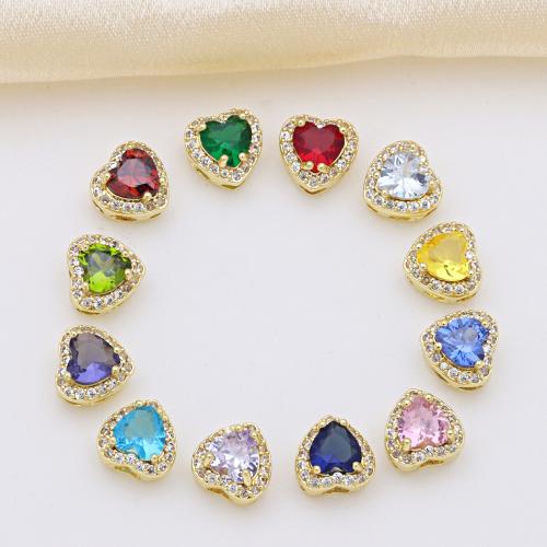Cubic Zirconia Micro Pave Brass Pendant, Heart, gold color plated, DIY & micro pave cubic zirconia, more colors for choice, 9x9mm, Sold By PC