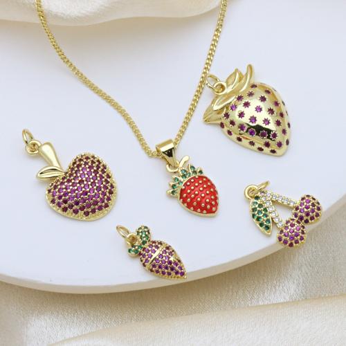 Cubic Zirconia Micro Pave Brass Pendant, Fruit, gold color plated, DIY & different styles for choice & micro pave cubic zirconia, more colors for choice, Sold By PC