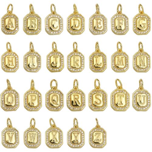 Cubic Zirconia Micro Pave Brass Pendant, gold color plated, letters are from A to Z & DIY & different styles for choice & micro pave cubic zirconia, more colors for choice, Sold By PC