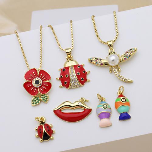 Befestigter Zirkonia Messing Anhänger, goldfarben plattiert, DIY & verschiedene Stile für Wahl & Micro pave Zirkonia & Emaille, keine, verkauft von PC