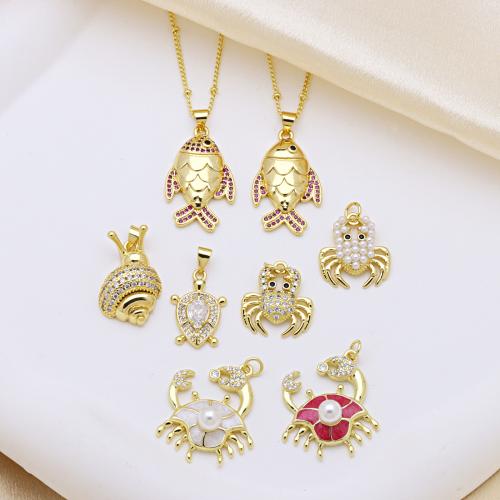 Befestigter Zirkonia Messing Anhänger, goldfarben plattiert, DIY & verschiedene Stile für Wahl & Micro pave Zirkonia & Emaille, keine, verkauft von PC