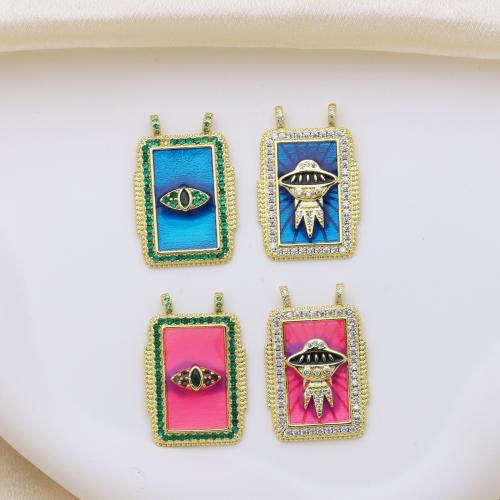 Befestigter Zirkonia Messing Anhänger, goldfarben plattiert, DIY & Micro pave Zirkonia & Emaille & Doppelloch, keine, 21x37mm, verkauft von PC