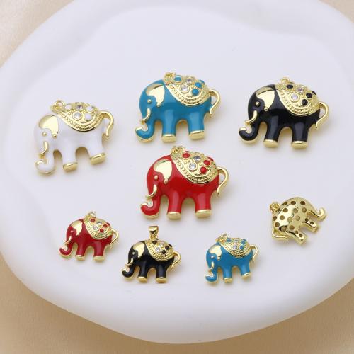 Cubic Zirconia Micro Pave Brass Pendant, Elephant, gold color plated, DIY & micro pave cubic zirconia & enamel, more colors for choice, Sold By PC