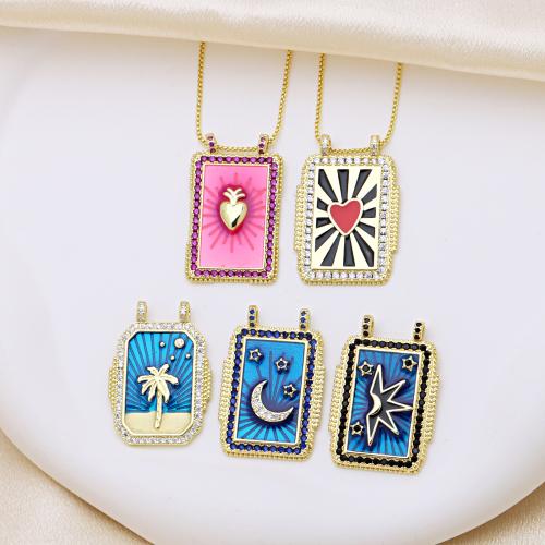 Cubic Zirconia Micro Pave Brass Pendant, gold color plated, DIY & micro pave cubic zirconia & enamel & double-hole, more colors for choice, 21x37mm, Sold By PC