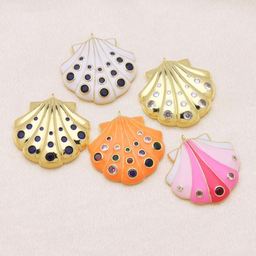 Cubic Zirconia Micro Pave Brass Pendant, Shell, gold color plated, DIY & different styles for choice & micro pave cubic zirconia & enamel, more colors for choice, 35x37mm, Sold By PC