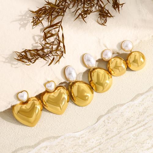 304 Stainless Steel Drop Earring, with Plastic Pearl, gold color plated, different styles for choice & for woman, Sold By Pair