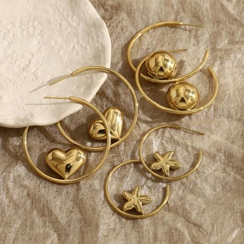 304 Stainless Steel Stud Earring, gold color plated, different styles for choice & for woman, Sold By Pair