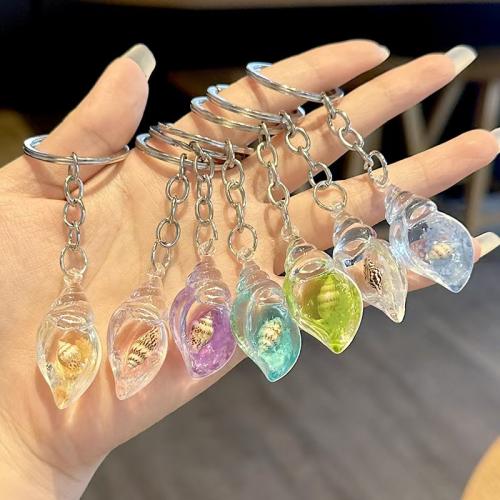 Bag Purse Charms Keyrings Keychains, Resin, with Iron, Conch, epoxy gel, luminated, more colors for choice, 19x39mm, Sold By PC
