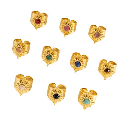 304 Stainless Steel Cuff Finger Ring, with Gemstone, real gold plated, different materials for choice & for woman, Sold By PC