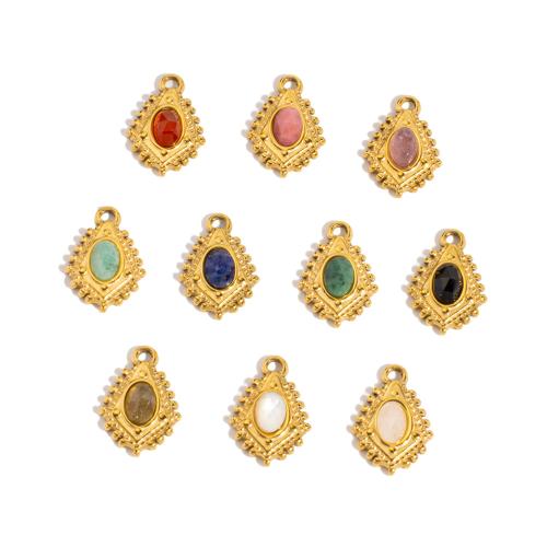 Gemstone Pendants Jewelry, 304 Stainless Steel, with Gemstone, Rhombus, gold color plated, DIY & different materials for choice, 11.50x16.50mm, 10PCs/Bag, Sold By Bag