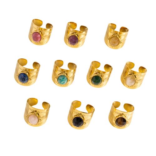 304 Stainless Steel Cuff Finger Ring, with Gemstone, gold color plated, different materials for choice & for woman, 10PCs/Bag, Sold By Bag