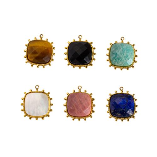 Gemstone Pendants Jewelry, 304 Stainless Steel, with Gemstone, Square, gold color plated, DIY & different materials for choice, 19x21mm, 10PCs/Bag, Sold By Bag