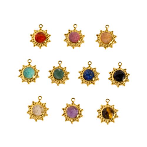 Gemstone Pendants Jewelry, 304 Stainless Steel, with Gemstone, Sun, gold color plated, DIY & different materials for choice, 12x15mm, 10PCs/Bag, Sold By Bag