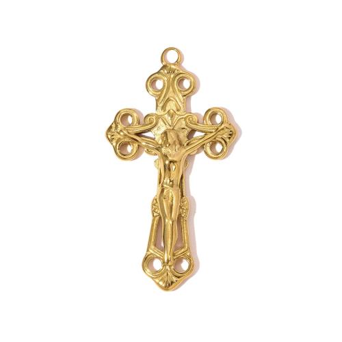 Stainless Steel Cross Pendants, 304 Stainless Steel, gold color plated, DIY & hollow, 26x48mm, 3PCs/Bag, Sold By Bag