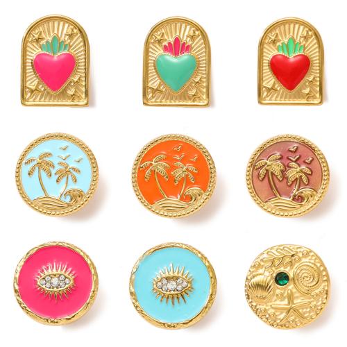 Bijoux pendentifs en acier inoxydable , Acier inoxydable 304, Placage de couleur d'or, DIY & styles différents pour le choix & émail & avec strass, 3PC/sac, Vendu par sac