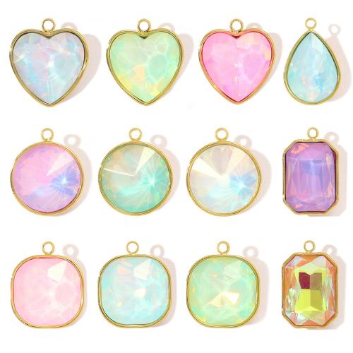 Bijoux pendentifs en acier inoxydable , Acier inoxydable 304, avec verre, Placage de couleur d'or, DIY & styles différents pour le choix & pavé de micro zircon, 3PC/sac, Vendu par sac