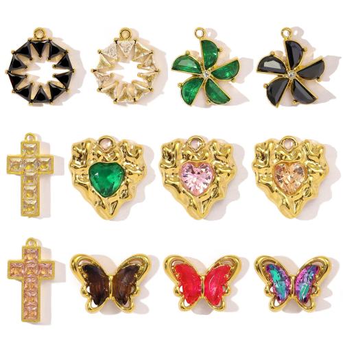Edelstahl Schmuck Anhänger, 304 Edelstahl, mit Glas, goldfarben plattiert, DIY & verschiedene Stile für Wahl & Micro pave Zirkonia, 3PCs/Tasche, verkauft von Tasche