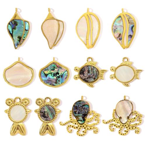 Muschel Anhänger, 304 Edelstahl, mit Muschel, goldfarben plattiert, DIY & verschiedene Stile für Wahl, 3PCs/Tasche, verkauft von Tasche