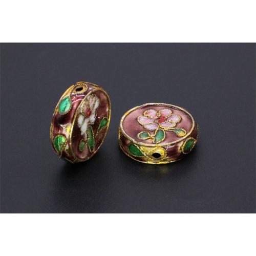 Cloisonne Beads, Flat Round, Hand-Painted Enamel Glaze & DIY, coffee color, 18mm, Hole:Approx 1.5mm, Sold By PC