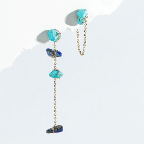 Gemstone Asymmetric Earrings, with Brass, gold color plated, fashion jewelry & for woman, more colors for choice, earring size 20-60mm, Sold By Pair