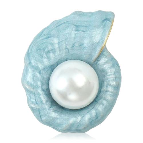 Tibetan Style Brooch, with Plastic Pearl, Conch, gold color plated, for woman & enamel, 20x22mm, Sold By PC