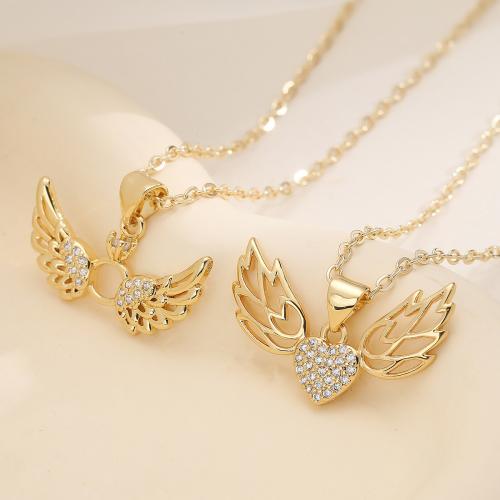 Brass Necklace, with 5cm extender chain, Wing Shape, gold color plated, different styles for choice & micro pave cubic zirconia & for woman, Length:Approx 45 cm, Sold By PC