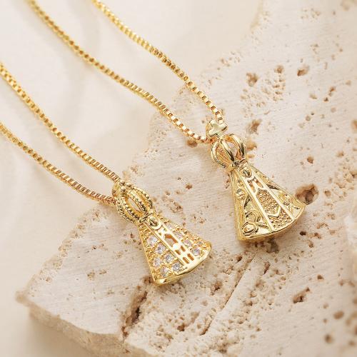 laiton collier, Placage de couleur d'or, styles différents pour le choix & pavé de micro zircon & pour femme, Longueur:Environ 45 cm, Vendu par PC