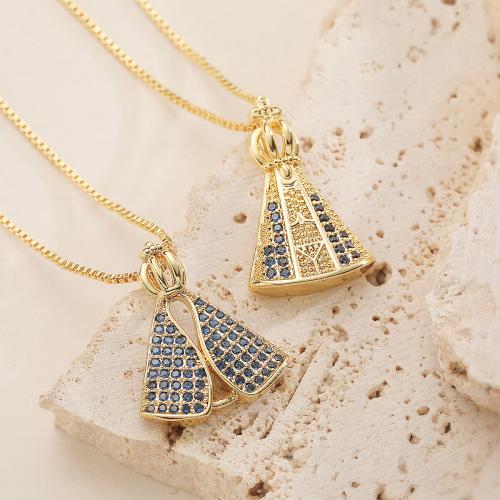 laiton collier, Placage de couleur d'or, styles différents pour le choix & pavé de micro zircon & pour femme, Longueur:Environ 45 cm, Vendu par PC