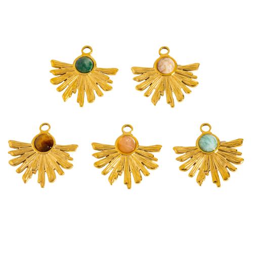 Gemstone Pendants Jewelry, 304 Stainless Steel, with Gemstone, gold color plated, DIY & different materials for choice, 25.80x25mm, Sold By PC