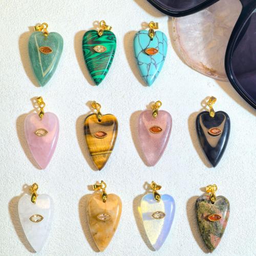 Gemstone Pendants Jewelry, with Tibetan Style, Evil Eye, polished, DIY & different materials for choice & micro pave cubic zirconia, 18x30mm, Sold By PC