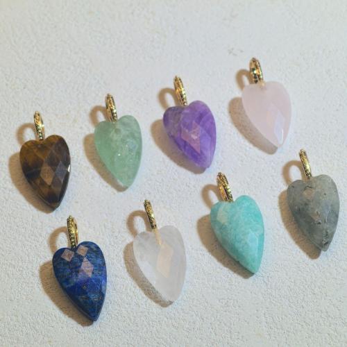 Gemstone Pendants Jewelry, with Brass, Heart, DIY & different materials for choice & micro pave cubic zirconia & faceted, 14x28mm, Sold By PC