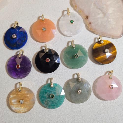 Gemstone Pendants Jewelry, with Brass, Flat Round, gold color plated, DIY & different materials for choice & micro pave cubic zirconia & faceted, 25mm, Sold By PC