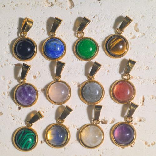 Gemstone Pendants Jewelry, with 304 Stainless Steel, Round, gold color plated, DIY & different materials for choice, 10x17mm, Sold By PC