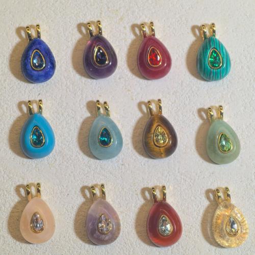 Gemstone Pendants Jewelry, with Tibetan Style, Teardrop, gold color plated, DIY & micro pave cubic zirconia, more colors for choice, 10x17mm, Sold By PC
