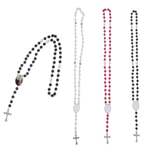 ABS Plastic Pearl Necklace, with Tibetan Style, Cross, plated, fashion jewelry & Unisex, more colors for choice, Length:Approx 55 cm, Sold By PC