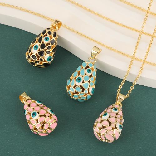 Brass Jewelry Pendants, Oval, gold color plated, with eye pattern & DIY & enamel, more colors for choice, 12.10x20.80mm, Sold By PC