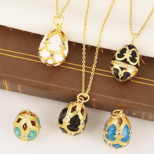 Brass Necklace, Oval, gold color plated, DIY & enamel & with rhinestone & hollow, more colors for choice, 12.40x23.30mm, Sold By PC
