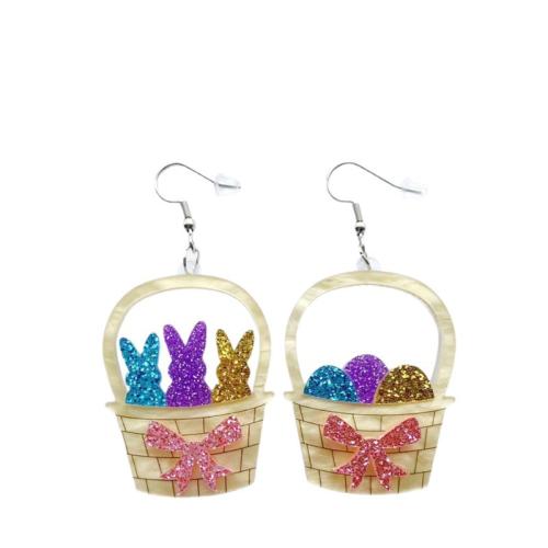 Acrylic Drop Earring, Basket, printing, fashion jewelry & different styles for choice & for woman, 35x49mm, Sold By Pair