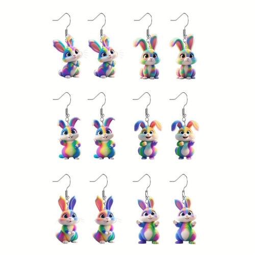 Acrylic Drop Earring, Rabbit, printing, different styles for choice & for woman, multi-colored, Sold By Pair