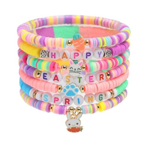 Polymer Ton Armband-Set, mit Glas & Zinklegierung, Hase, handgemacht, unisex & verschiedene Stile für Wahl, Länge:ca. 7 ZollInch, verkauft von PC