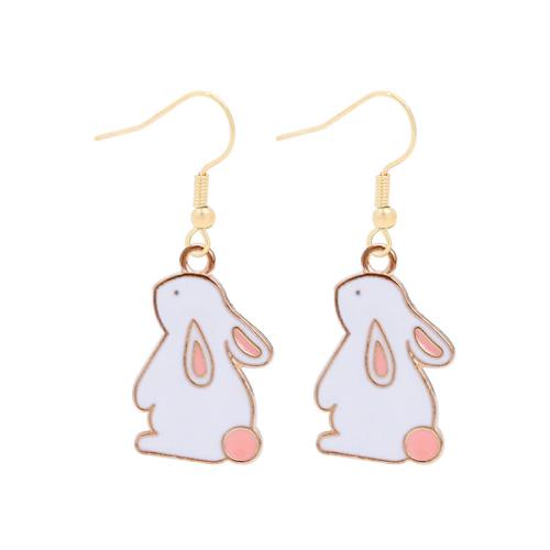 Tibetan Style Drop Earring, Rabbit, gold color plated, for woman & enamel, 14x40mm, Sold By Pair