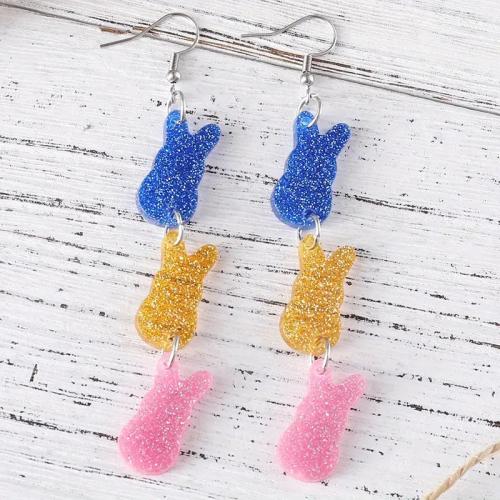 Acrylic Drop Earring, Rabbit, handmade, fashion jewelry & for woman, multi-colored, 15x90mm, Sold By Pair