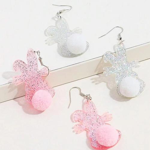 Acrylic Drop Earring, with Plush, Rabbit, printing, fashion jewelry & for woman, more colors for choice, 31x70mm, Sold By Pair
