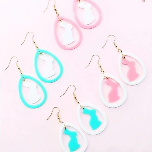 Acrylic Drop Earring, Rabbit, printing, fashion jewelry & for woman & hollow, more colors for choice, 33x65mm, Sold By Pair