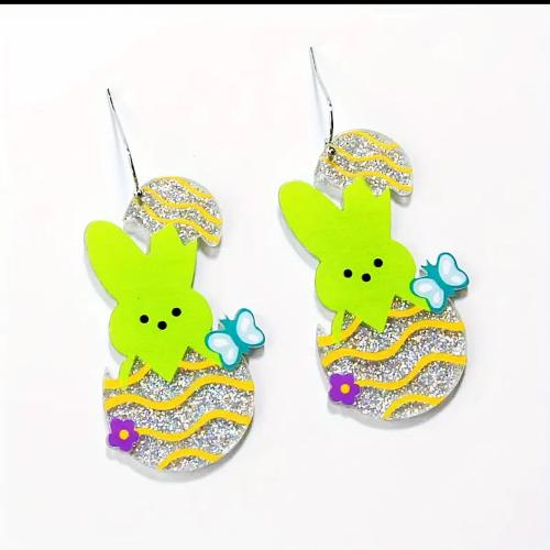 Acrylic Drop Earring, Rabbit, printing, fashion jewelry & for woman, 30x60mm, Sold By Pair