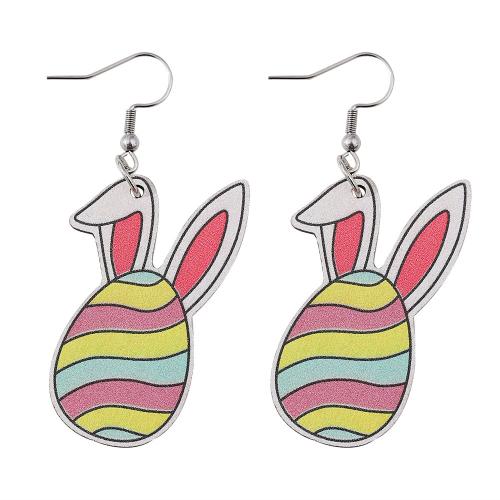 Wood Drop Earring, Oval, printing, fashion jewelry & for woman, 20x65mm, Sold By Pair